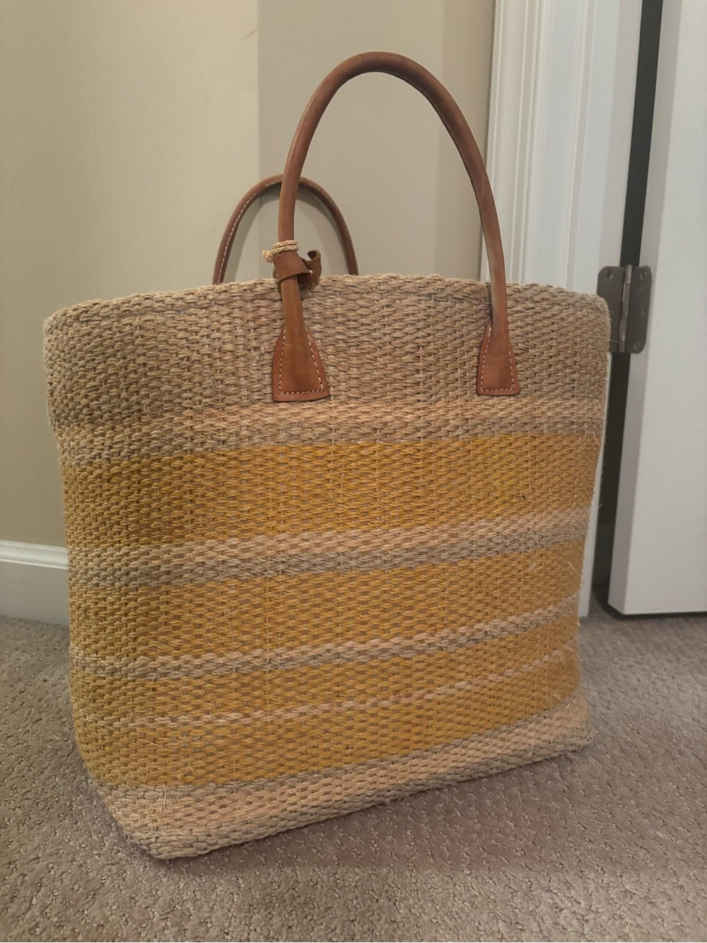 Vineyard Vines Yellow and Natural Woven Straw Tote